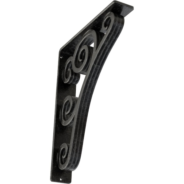 Ekena Millwork Tristan Wrought Iron Bracket, (Triple center brace), Antiqued Silver 2"W x 10"D x 12"H BKTM02X10X12TTNASV - main